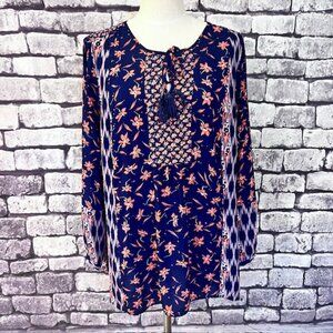Diane Gilman Navy, Orange & White Long Sleeve Blouse Size 1X